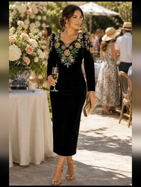 STUNNING Landa Artsy Dress Beaded Black Velvet Multicolored Sequins Sz 8?#CB3